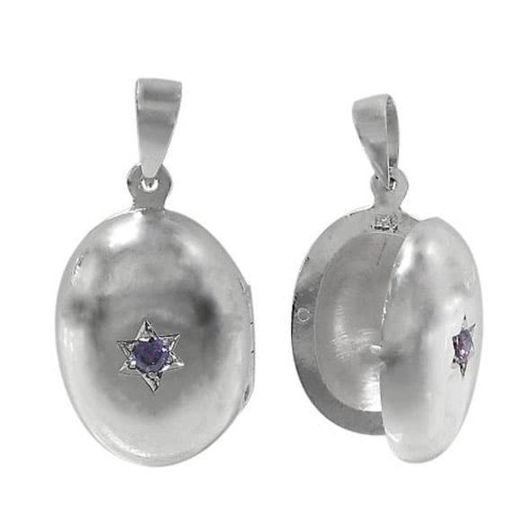 Sterling Silver Locket With Amethyst - Picture 1 of 4